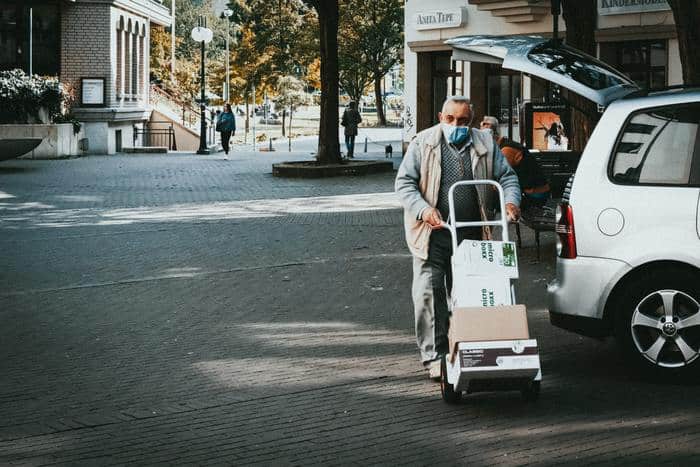 old man wearing mask in germany